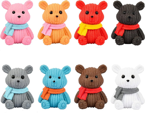 8Pcs Mini Resin Teddy Bear Figurines Cute Scarf Bears Desktop Ornaments Car Interior Decoration Garden FigurinesTiny Bear Statues Animals Sculptur...