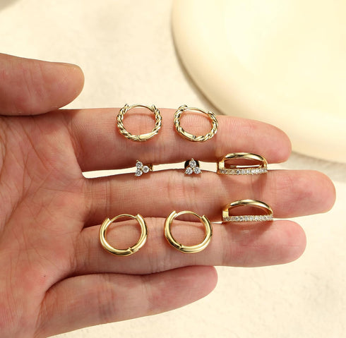 BESTEEL 4 Pairs Gold Silver Hoop Earrings Set for Women Small 14K Gold Filled Dainty Cartilage Huggie Earring Set for Multiple Piercing Hypoallerg...