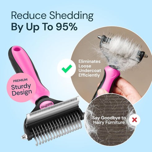MalsiPree Pet Grooming Brush for Dogs/Cats, 2 in 1 Deshedding Tool & Dematting Undercoat Rake for Mats & Tangles Removing, Reduces Shedding by up ...