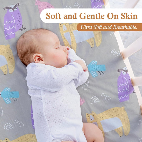 Moonybaby Baby Crib Sheet - 100% Organic Cotton Crib Sheet Unisex - for Standard Crib and Toddler Mattresses (Jersey with Animal Printing)...