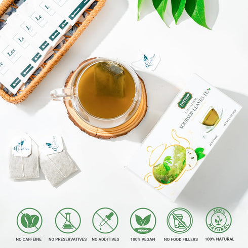 LeafLea Premium Soursop Leaves Tea Bags, Pure & Natural Soursop Tea, Graviola Leaves Tea, Hoja Guanabana Tea, 40 Herbal Tea Bags, Natural Digestio...