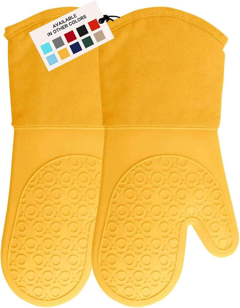BPA-Free Soft Silicone Oven Mitts - Ultra Heat Resistant Oven Mitts with Thick Cotton Liner - Long Slip Resistant Pot Holders, Flexible Oven Glove...