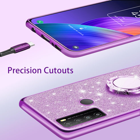 Case for TCL 30 XL (6.82-inch) Cover ShockProof Protector with Strap Lanyard Holder Ring for Girls Women Glitter Sparkle Bling Cute Phone Case for...