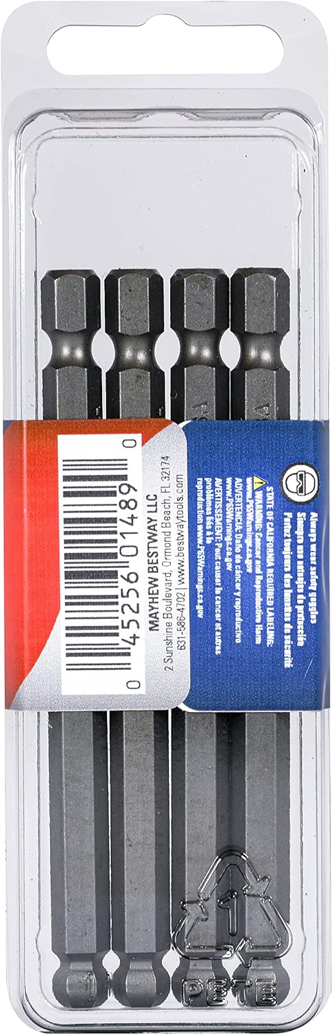 Mayhew Tools 19522-4 USA SAE Ball Hex Power Bit, 1/4 x 3.5", 4-Pack...