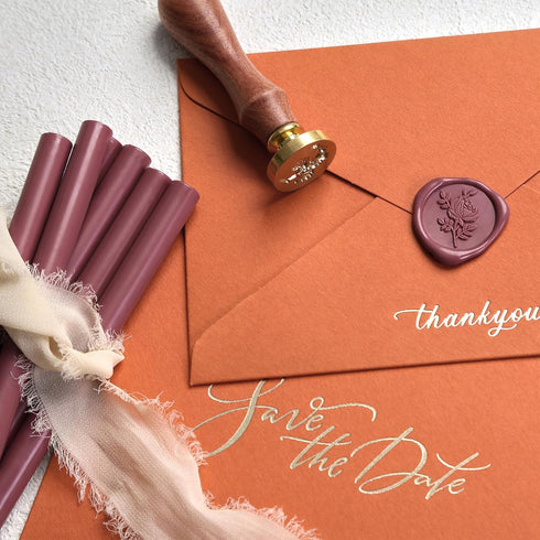 UNIQOOO Plum Vintage Rose Glue Gun Sealing Wax Sticks for Wax Seal Stamp - Great for Wedding Invitations, Cards Envelopes, Snail Mails, Wine Packa...