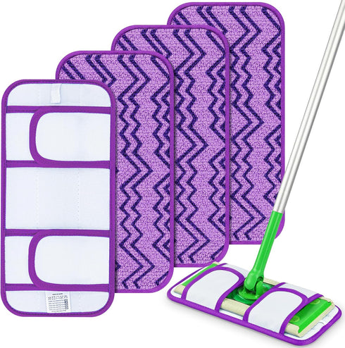 4 Reusable Mop Pads Compatible with Swiffer Sweeper Mops- 12 Inch Swiffer Dry Sweeping Cloths Washable Swiffer Wet Pads Refills Microfiber Swiffer...