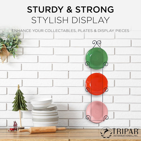 TRIPAR Vertical Wall Plate Rack, Black Display (3 Tiers) - Lightweight & Durable - Contains 3 Non-Adjustable Brackets - Elegantly Display Plates, ...