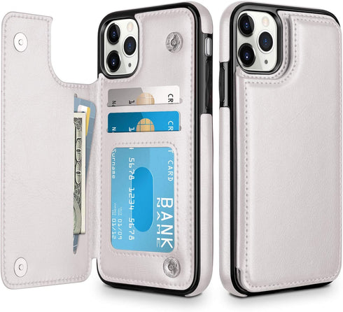 HianDier for iPhone 11 Pro Case with Card Holder Wallet Case for Women Men with Magnetic Closure Shockproof Cover for iPhone 11 Pro Phone Case-Whi...