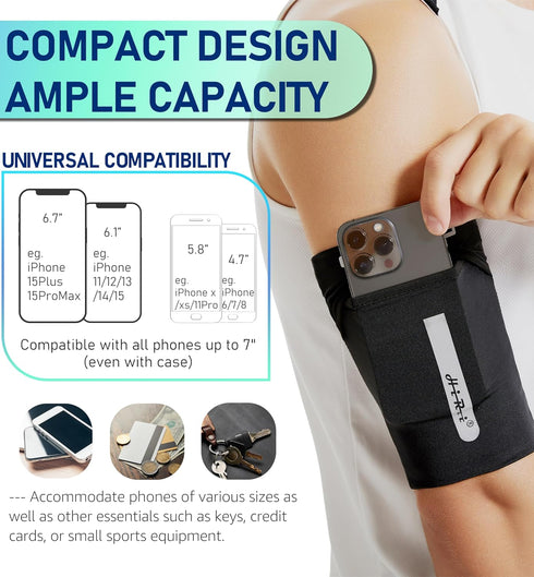 HiRui Running Armband Sleeve Universal Sports Armband Cell Phone Holder Armband for Exercise Workout, Compatible with iPhone 16/15/14/13/Plus/Pro ...