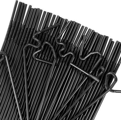300 Pcs Black Flexible Plastic Straws, BPA-Free Disposable Bendy Straws, 10.2" Long and 0.23'' Diameter...