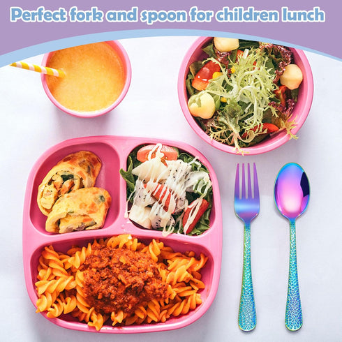 E-far Toddler Forks and Spoons Set, 10-Piece Stainless Steel Toddler Utensils Kids Safe Silverware for Self Feeding, Healthy & Non-Toxic, Rainbow...