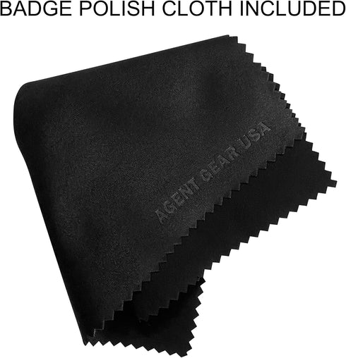 Oval Police Badge Holder Belt Clip - Optional to Use Around The Neck - Black Leather with Badge Polishing Cloth - Perfect Fit USA...