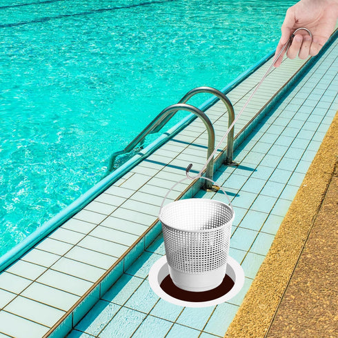 2pcs Swim Skimmer Basket Hook, 13.78in Long Stainless Steel Skimmer Basket Extension Handle Skimmer Lid Lifting Debris Removal Tool for Pool Maint...
