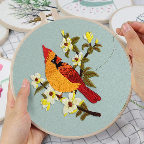 Louise Maelys 3 sets bird Embroidery Kits for Beginners,Adults Starter flower pattern Cross Stitch Kit DIY Needlepoint Kits with embroidery instru...