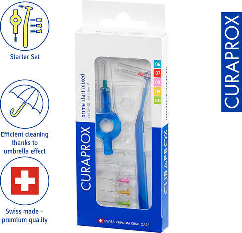 Curaprox Interdental Brushes Prime Start Mixed Set, CPS 06 + CPS 07 + CPS 08 + CPS 09 + CPS 11 + UHS 409 Brush Holder + UHS 470 Brush Holder, Blue...