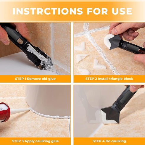 Saker Silicone Caulking Tools-3 in 1 Sealant Finishing Tool Grout Remove Scraper Caulk Remover Glass Glue Angle Scraper for Bathroom,Kitchen,Floor...