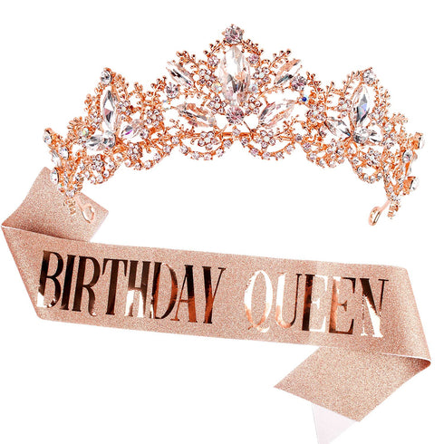 Aprince Birthday Tiara and Crown for Women - Rose Gold Queen Tiara for Wedding, Prom, Party, Halloween...