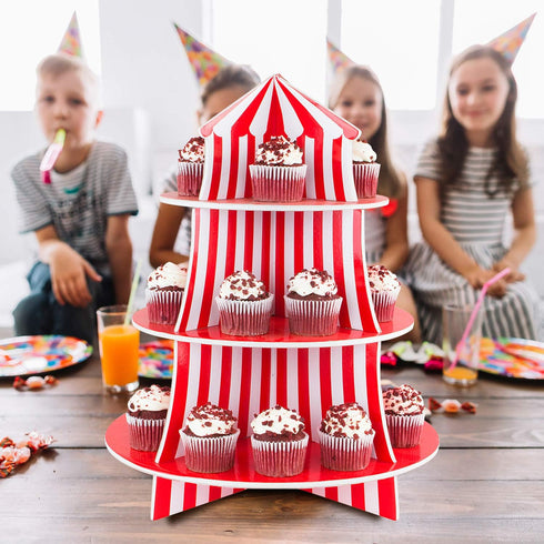 Super Z Outlet 3 Tier Cupcake Foam Stand with Circus Carnival Tent Design for Desserts, Birthdays, Decorations...
