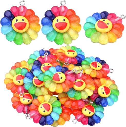 20pcs Colorful Sunflower Charms Resin Rainbow Smiling Face Flower Pendants Sunflower Beads Charm Collection Crafts for DIY Bracelet Necklace Earri...