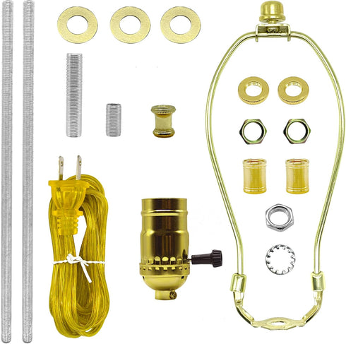 Lamp Kit, Table Lamp Wiring Kit with 8 Inch Harp, 3-Way Socket 2 Pieces 12" Lamp Pipe, with Instructions for DIY Lamp Design or Repair (8 Inch Bra...