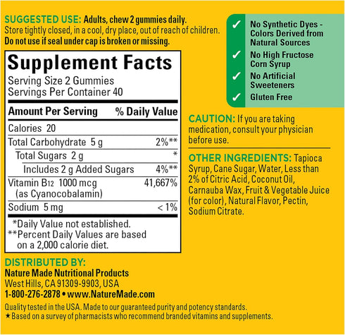 Nature Made Energy B12 1000 mcg, Dietary Supplement for Energy Metabolism Support, 80 Gummies, 40 Day Supply...
