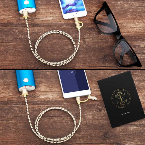 Multi Charging Cable 6.5Ft/2M MFi Certified 2Pack USB A to Lightning/Micro USB Cables 2 in 1 Nylon Braided Charge and Sync Charger Cord for iPhone...