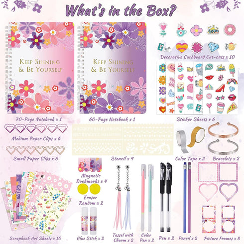 2-Pack DIY Journal Kit - 150+Pcs Gifts for 8 + Year Old Girls - Cool Birthday Gifts Ideas for Girls - Art & Crafts for Tween Kid - Teen Girls Tren...
