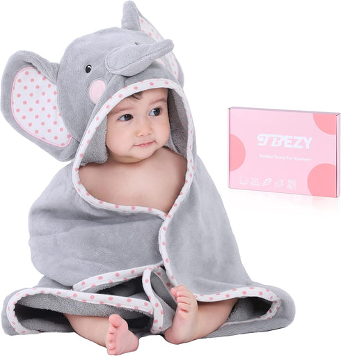 Baby Hooded Towel with Unique Animal Design Ultra Soft Thick Cotton Bath Towel for Newborn (Elephant)...