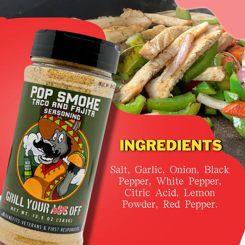 Pop Smoke Taco & Fajita Seasoning by Grill Your As Off - BBQ & Grill Seasoning - Dry Rub for Beef, Steak, Burgers, Pork & Chicken - MSG & Gluten F...