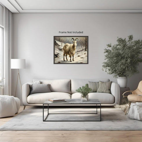 Posterizer 1 pcs-goat in snowy winter nature-oil painting style 6-Art for Animal Lovers-Landscape & Nature Art-Decor for Home & Office- unframed w...