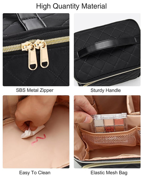 Relavel Makeup Bag, Large Capacity Travel Makeup Bag Organizer, Waterproof Cosmetic Bag with Adjustable Dividers for Women, Make Up Brush Holder M...