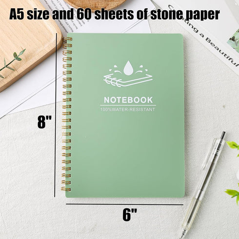 Koogel Spiral Notebook A5, Waterproof Notepad Ruled Notebook 60 Sheets Stone Paper All Weather Notebook for School Office Camping Outdoor Activiti...