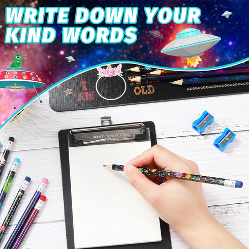 72 Pieces Space Pencils for Kids Space Themed Party Favors Assorted Planet Pencils Galaxy Airplane Wood Pencils Fun Designs Writing Pencils with E...