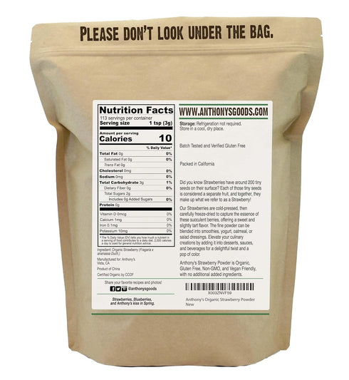 Anthony's Organic Strawberry Powder, 12 oz, Freeze Dried, Gluten Free, No Sugar Added, Non GMO...