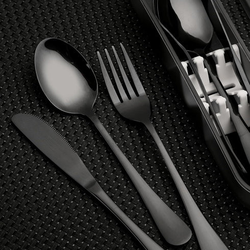 Portable Utensils Set with Case, 4pcs Stainless Steel Reusable Silverware for Lunch Camping School Picnic Workplace Travel, Lunch Box Includ Fork ...