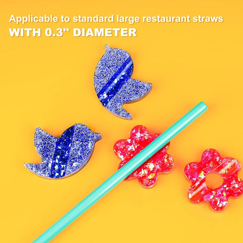 NiArt 8mm Straw Topper Epoxy Resin DIY Casting Silicone Mold Kit, 5 Molds with 14 Shapes Lip/Gear/Heart/Star/Crown/Diamond/Butterfly/Sunflower/Bir...
