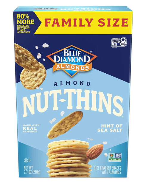 Blue Diamond Almonds Nut-Thins Gluten Free Cracker Crisps, Hint Of Sea Salt, Family Size, Sea Salt, 7.7 oz (Pack of 1)...