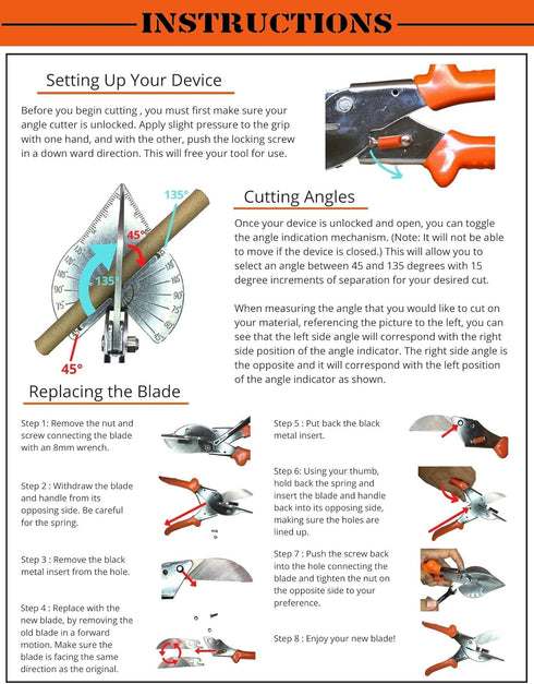 Multi Angle Miter Cutter | + Spare Blade | Hand Scissors Multipurpose Tool | 45-135 Degree Cutting | Stainless Steel, Rubber Handle & Safety Lock ...