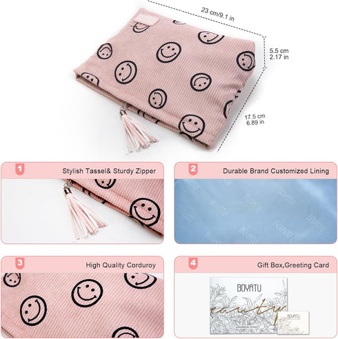 Makeup Pouch Small Cosmetic Bag: Cute Pouches for Purse with Tassel - Smiley Face Makeup Bags for Women Pink...