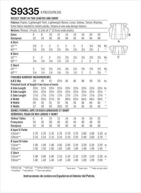 Simplicity Misses Skort and Pull-On Skirt Sewing Pattern Kit, Code S9335, Sizes 6-8-10-12-14, Multicolor...