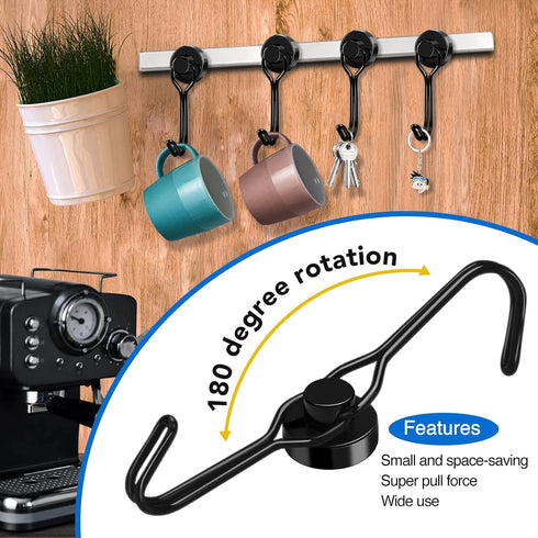 LOVIMAG Black Magnet Hooks, 25LBS Swivel Magnetic Hooks for Hanging, Strong Magnetic Hooks for Cruise Cabins,locker accessories, Refrigerator, Fri...