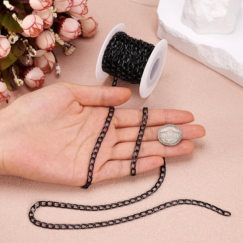 Pandahall 16.4 Feet Black Aluminum Curb Chains 7x4x1.2mm Diamond Cut Cuban Link Chains Jewelry Chains Roll for DIY Personalized Bracelet Necklace ...