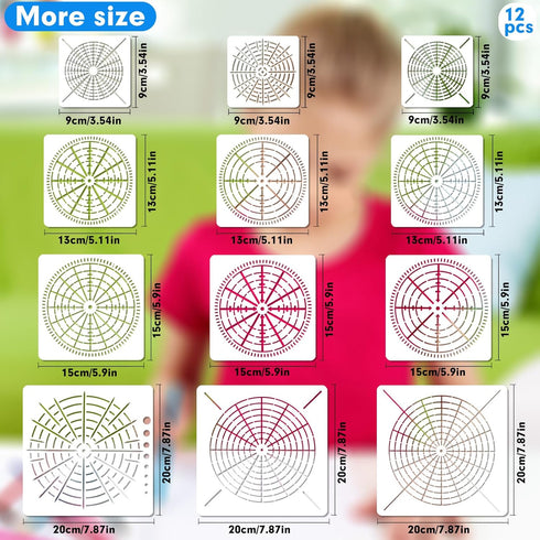 12 Pcs Mandala Painting Stencils Set,Reusable Bullseye Dot Stencil Template for Painting, 3.5/5/6/8 Inches DIY Painting Templates Arts Crafts for ...