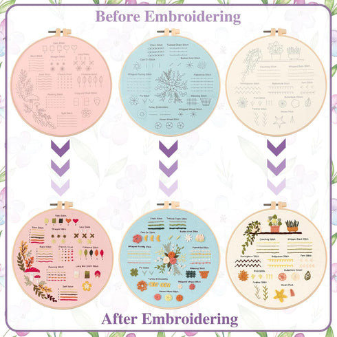 UXORSN 3 Sets Embroidery Kit for Beginners Adults Learn 30 Different Stitches Cross Stitch Starter Kits Including Fabric with Stamped Flower Patte...