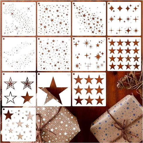 12 Pieces Sparkle Star Stencil Stars Background Craft Stencils Mixed Media Stencils for Painting on DIY Card Making Scrapbook Paper Fabric Pillows...