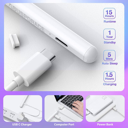 Tough Silicone Ball Nib Stylus for iPad, Soft Silent Paper Like Writing, Non-Slip Stylus Tips Active iPad Pencil, Palm Rejection Stylus for iPad P...