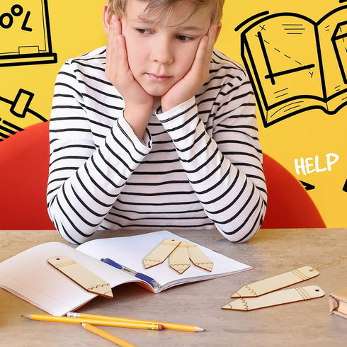 Whaline 50Pcs Back to School DIY Craft Cutout Wooden Pencil Shaped Hanging Ornaments with Hemp Rope for First Day of School Classroom Party Decora...