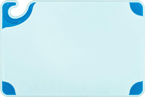 San Jamar Saf-T-Grip Plastic Cutting Board with Safety Hook, 12" x 18" x 0.5", Blue...
