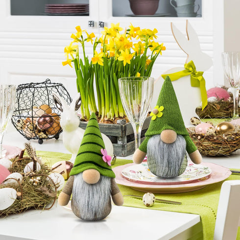 Gehydy Set of 2 Spring Gnomes Plush Easter Sunflower Gnome Decoration Gift Handmade Green Scandinavian Tomte Stuffed Farmhouse Decor for Home Kitc...