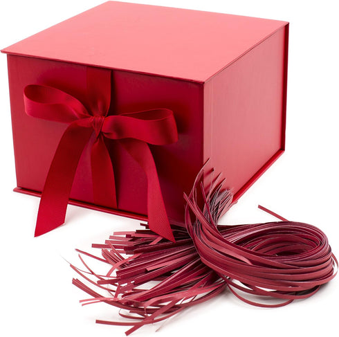 Hallmark Medium Gift Box with Lid and Shredded Paper Fill (Red 7 inch Box) for Birthdays, Graduations, Anniversaries, Christmas, Valentine's Day, ...